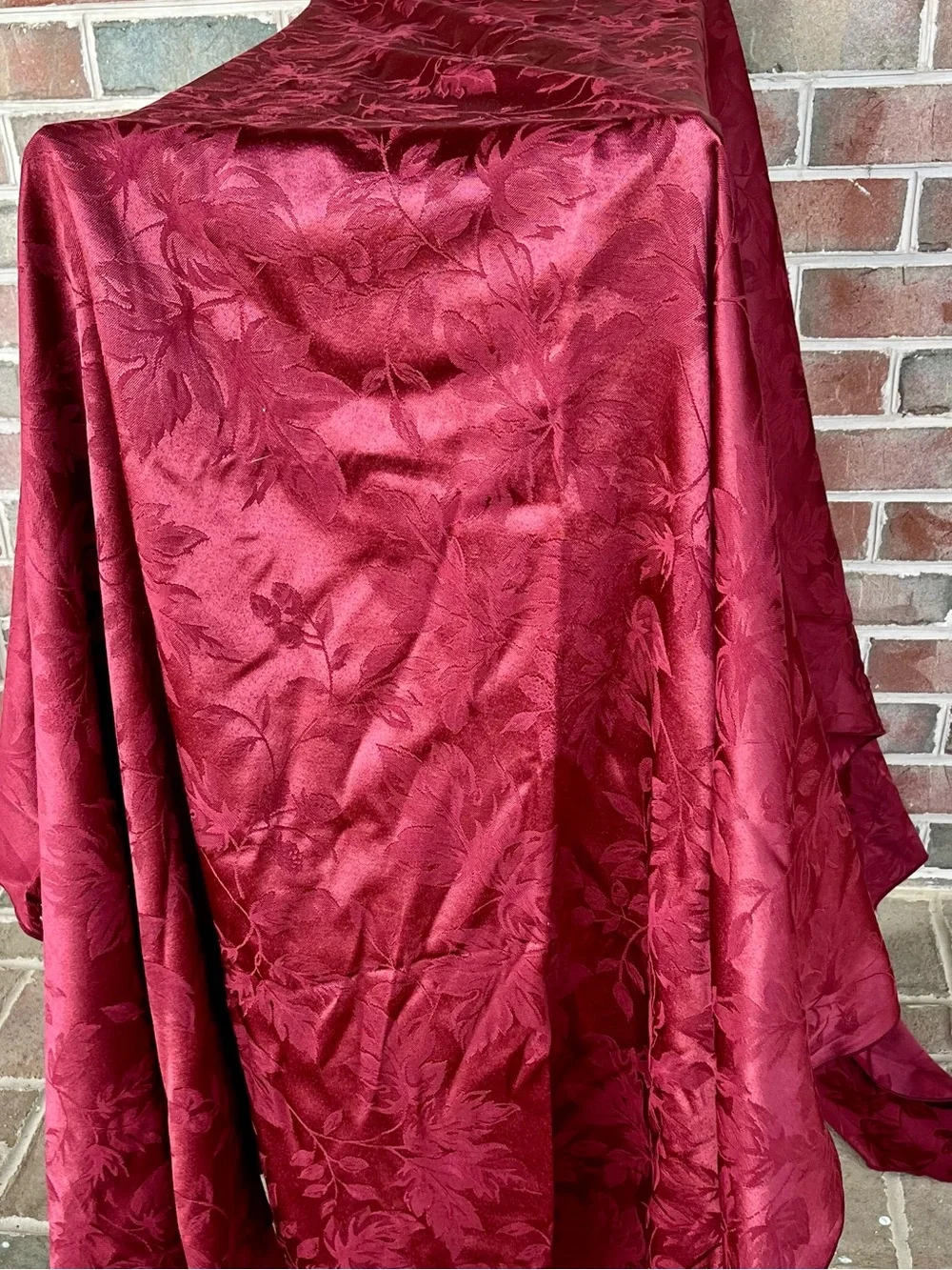 Vintage Burgundy Damask Floral Tablecloth Rectangle 102x57 Red Jacquard Satin